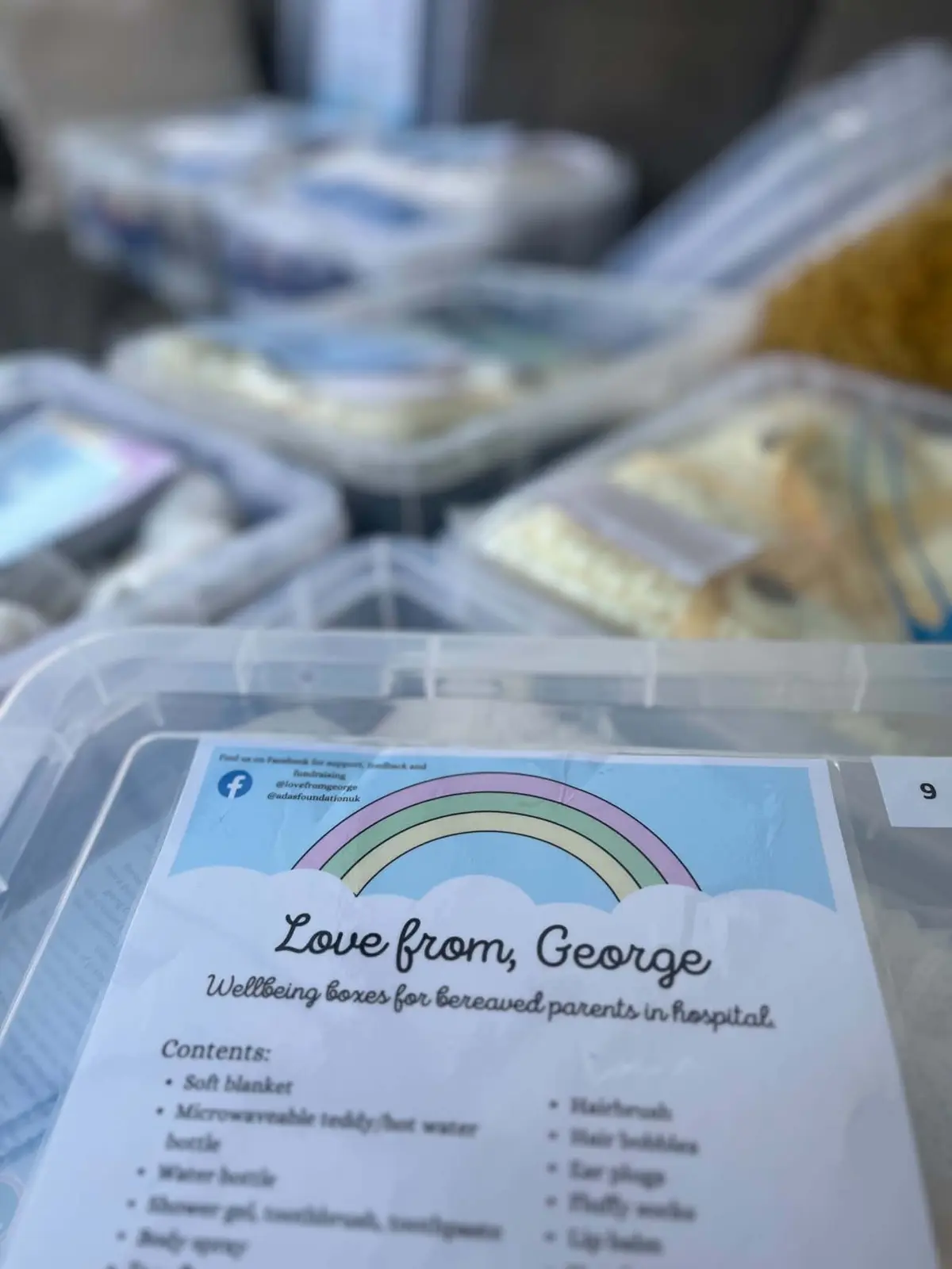 Love From George Wellbeing Boxes prepared for bereaved parents